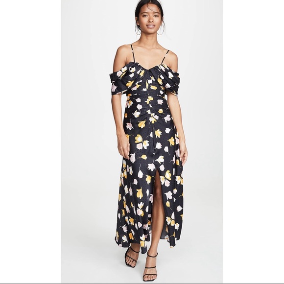 Self Portrait Off Shoulder Floral Printed Dress, Sz 4 - Picture 4 of 8